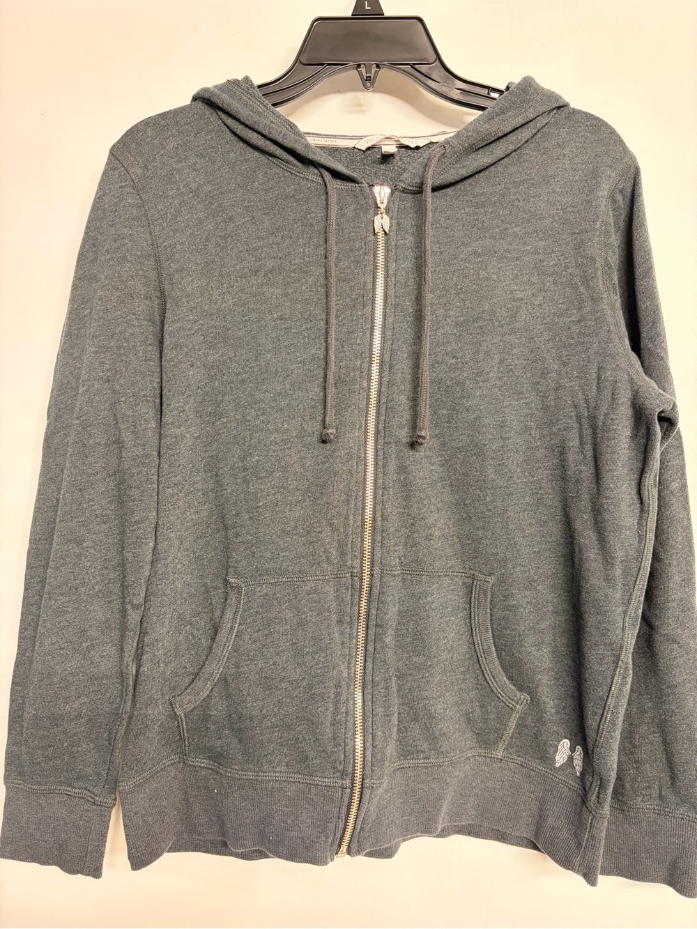 Victoria's Secret Heathered Gray Zip-Front Hoodie Angel Wing Back